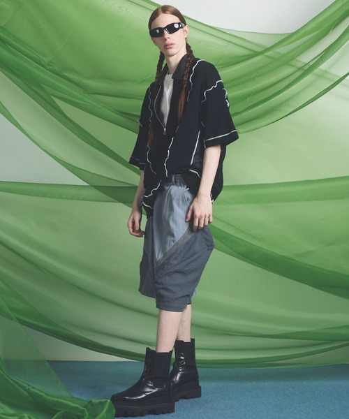 UNISEX》Mixed Materials Docking Prime-Over Lettuce-edge Half-zip