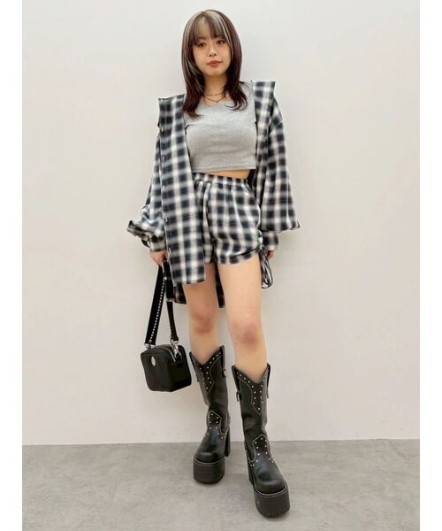 EVRIS(エヴリス)の「【ウエストゴム】チェックショートパンツ【セットアップ着用可能】 春服(その他パンツ・レディース・レッド/ブラック・FREE)」の10枚目の写真