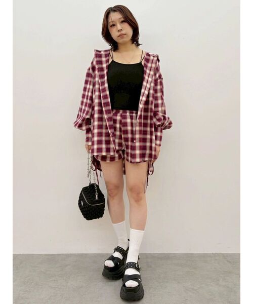 EVRIS(エヴリス)の「【ウエストゴム】チェックショートパンツ【セットアップ着用可能】 春服(その他パンツ・レディース・レッド/ブラック・FREE)」の15枚目の写真