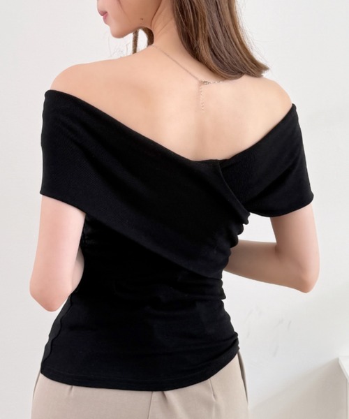 Ada.(エイダ)の「フロントクロス カシュクール デザイン ドレープ オフショルダー トップス(Tシャツ/カットソー・レディース・ブラウン/ブルー/ブラック/ホワイト・FREE)」の22枚目の写真