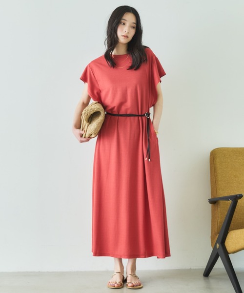 Doux archives(ドゥアルシーヴ)の「【接触冷感・マシンウォッシャブル】フレンチAラインワンピース(ワンピース・レディース・グレイッシュベージュ/ブラック/グリーン/レッド・FREE)」の15枚目の写真
