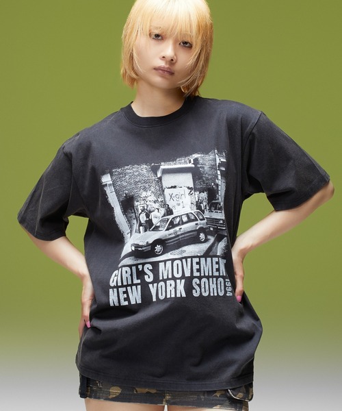 X-girl(エックスガール)の「X-GIRL NYC PHOTO S/S TEE(Tシャツ/カットソー・レディース・ホワイト/ブラック・M/S/XL/L)」の1枚目の写真