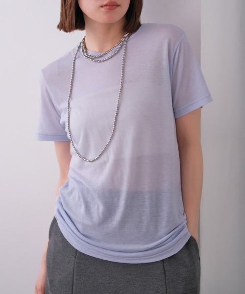 AKTE(アクテ)の「シアーリラックスTシャツ(Tシャツ/カットソー・レディース・ホワイト/ライトブルー/ブラウン・FREE)」の1枚目の写真
