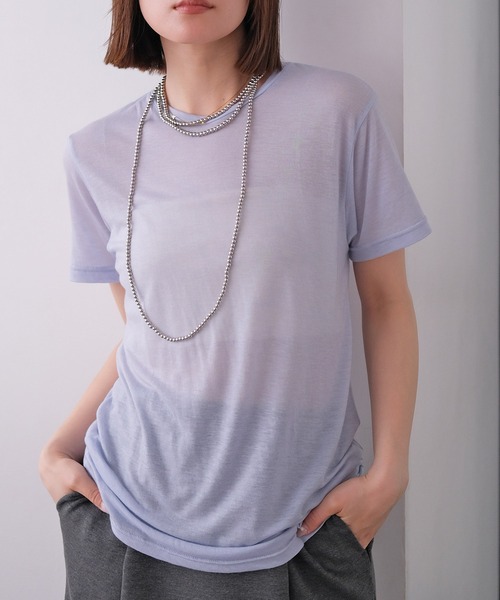 AKTE(アクテ)の「シアーリラックスTシャツ(Tシャツ/カットソー・レディース・ホワイト/ライトブルー/ブラウン・FREE)」の14枚目の写真