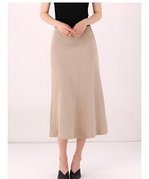 Satin A-line Skirt _D.Beige