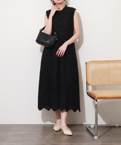 Anna Nicola(アンナニコラ)の「Anna Nicola アイレットレース ノースリーブワンピース(ワンピース・レディース・ブラック/ロイヤルブルー・38)」の18枚目の写真