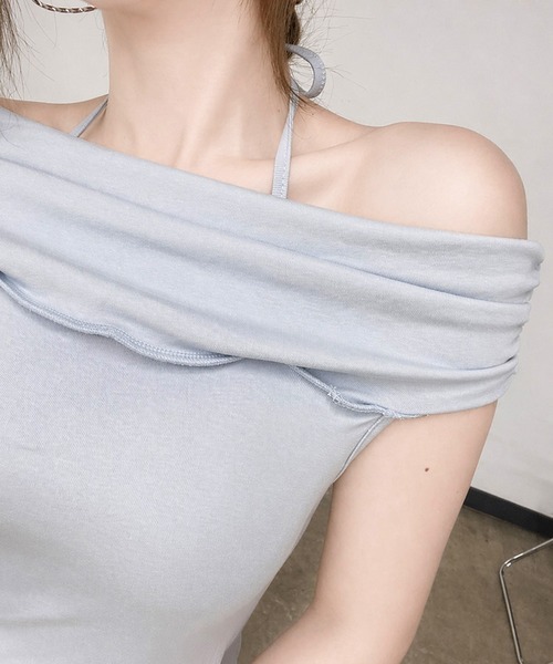 non-hedge(ノンヘッジ)の「サイドスリットドロストオフショルダートップス(Tシャツ/カットソー・レディース・ブラック/ブルー/オフホワイト/オートミール/ピンク・FREE)」の7枚目の写真