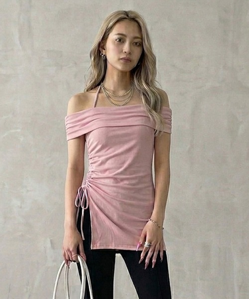 non-hedge(ノンヘッジ)の「サイドスリットドロストオフショルダートップス(Tシャツ/カットソー・レディース・ブラック/ブルー/オフホワイト/オートミール/ピンク・FREE)」の16枚目の写真