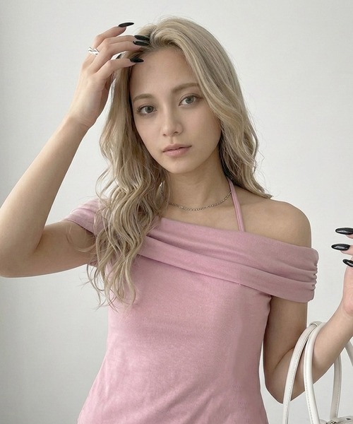 non-hedge(ノンヘッジ)の「サイドスリットドロストオフショルダートップス(Tシャツ/カットソー・レディース・ブラック/ブルー/オフホワイト/オートミール/ピンク・FREE)」の21枚目の写真