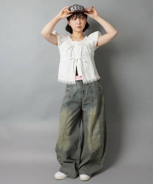 SPINNS(スピンズ)の「半袖ブラウス/パフスリーブ/フロント2リボン(シャツ/ブラウス・レディース・ホワイト・ONESIZE)」の10枚目の写真