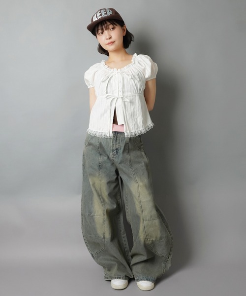SPINNS(スピンズ)の「半袖ブラウス/パフスリーブ/フロント2リボン(シャツ/ブラウス・レディース・ホワイト・ONESIZE)」の11枚目の写真