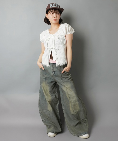 SPINNS(スピンズ)の「半袖ブラウス/パフスリーブ/フロント2リボン(シャツ/ブラウス・レディース・ホワイト・ONESIZE)」の12枚目の写真