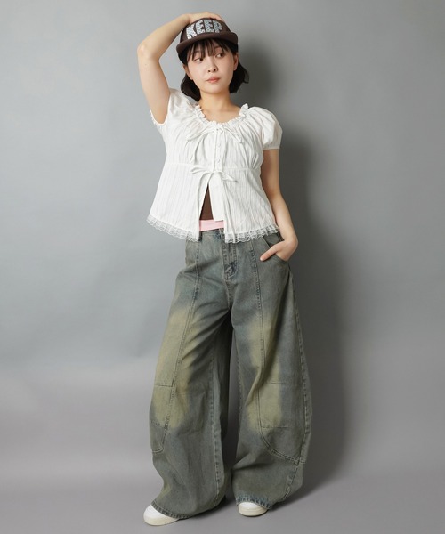 SPINNS(スピンズ)の「半袖ブラウス/パフスリーブ/フロント2リボン(シャツ/ブラウス・レディース・ホワイト・ONESIZE)」の13枚目の写真