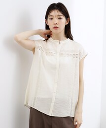 【洗える・ON/OFF使える】繊細レースが引き立つ、フレンチ袖ブラウス