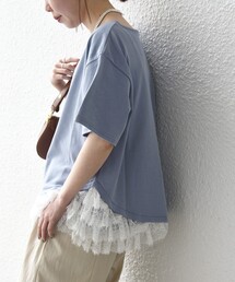 SHIPS any | SHIPS any:〈洗濯機可能〉レース ヘム アシンメトリー ショートスリーブ TEE(Tシャツ/カットソー)