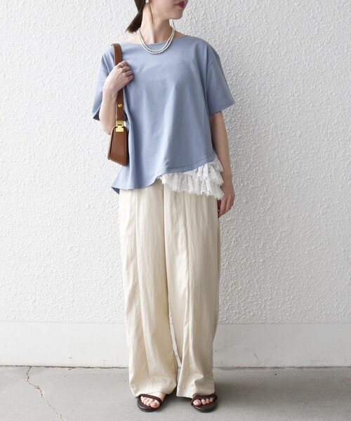 SHIPS any（シップス エニィ）の「SHIPS any:〈洗濯機可能〉レース ヘム アシンメトリー ショートスリーブ TEE（Tシャツ/カットソー・レディース・ブルー/ネイビー/ホワイト・ONE SIZE）」の11枚目の写真