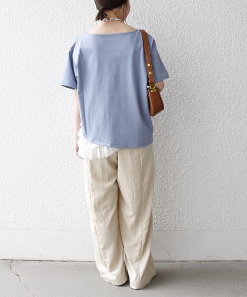 SHIPS any（シップス エニィ）の「SHIPS any:〈洗濯機可能〉レース ヘム アシンメトリー ショートスリーブ TEE（Tシャツ/カットソー・レディース・ブルー/ネイビー/ホワイト・ONE SIZE）」の12枚目の写真