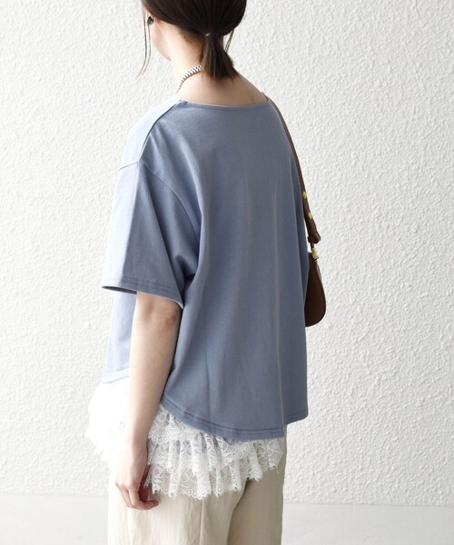 SHIPS any（シップス エニィ）の「SHIPS any:〈洗濯機可能〉レース ヘム アシンメトリー ショートスリーブ TEE（Tシャツ/カットソー・レディース・ブルー/ネイビー/ホワイト・ONE SIZE）」の15枚目の写真