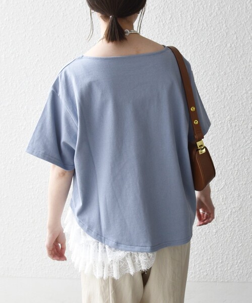 SHIPS any（シップス エニィ）の「SHIPS any:〈洗濯機可能〉レース ヘム アシンメトリー ショートスリーブ TEE（Tシャツ/カットソー・レディース・ブルー/ネイビー/ホワイト・ONE SIZE）」の16枚目の写真