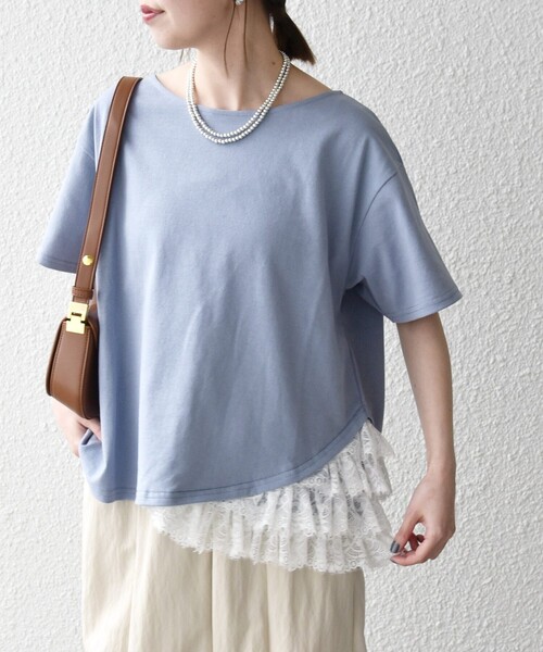 SHIPS any（シップス エニィ）の「SHIPS any:〈洗濯機可能〉レース ヘム アシンメトリー ショートスリーブ TEE（Tシャツ/カットソー・レディース・ブルー/ネイビー/ホワイト・ONE SIZE）」の17枚目の写真