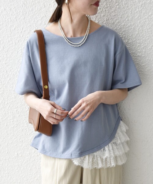 SHIPS any（シップス エニィ）の「SHIPS any:〈洗濯機可能〉レース ヘム アシンメトリー ショートスリーブ TEE（Tシャツ/カットソー・レディース・ブルー/ネイビー/ホワイト・ONE SIZE）」の18枚目の写真