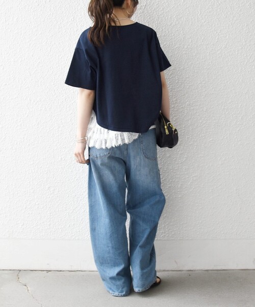SHIPS any（シップス エニィ）の「SHIPS any:〈洗濯機可能〉レース ヘム アシンメトリー ショートスリーブ TEE（Tシャツ/カットソー・レディース・ブルー/ネイビー/ホワイト・ONE SIZE）」の20枚目の写真