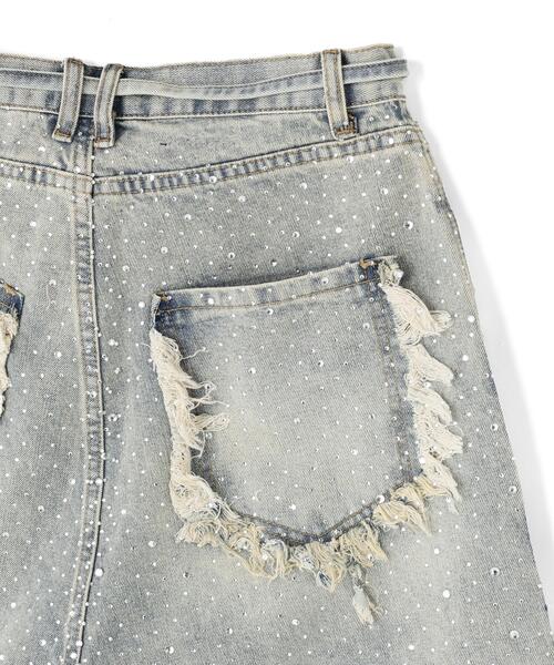 SIS(エスアイエス)の「SIS/エスアイエス/RhineStone Short Denim Pants(デニムパンツ・レディース・ブルー・M)」の6枚目の写真