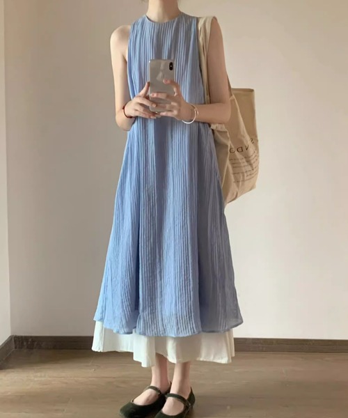 AMAJI（アマジ）の「メッシュ切替 キャミソールワンピース（ワンピース・レディース・ライトブルー・SMALL/MEDIUM/LARGE/X-LARGE）」の4枚目の写真