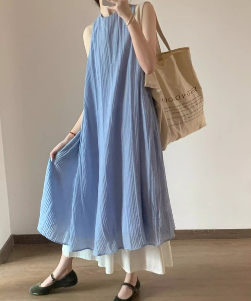 AMAJI（アマジ）の「メッシュ切替 キャミソールワンピース（ワンピース・レディース・ライトブルー・SMALL/MEDIUM/LARGE/X-LARGE）」の3枚目の写真