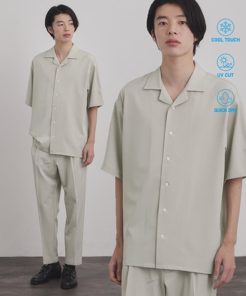 tk.TAKEO KIKUCHI（ティーケータケオキクチ）の「【暑い夏に最適！】ルーズトロミシャツセットアップ/上下2点セット/接触冷感/ストレッチ/洗える/オープンカラーシャツ/ワイドテーパードパンツ（セットアップ・メンズ・ブラック/ブルーグリーン/ナチュラル・02/03/01）」の11枚目の写真