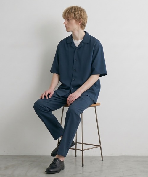 tk.TAKEO KIKUCHI(ティーケータケオキクチ)の「【暑い夏に最適!】ルーズトロミシャツセットアップ/上下2点セット/接触冷感/ストレッチ/洗える/オープンカラーシャツ/ワイドテーパードパンツ(セットアップ・メンズ・ブラック/ブルーグリーン/ナチュラル・02/03/01)」の11枚目の写真