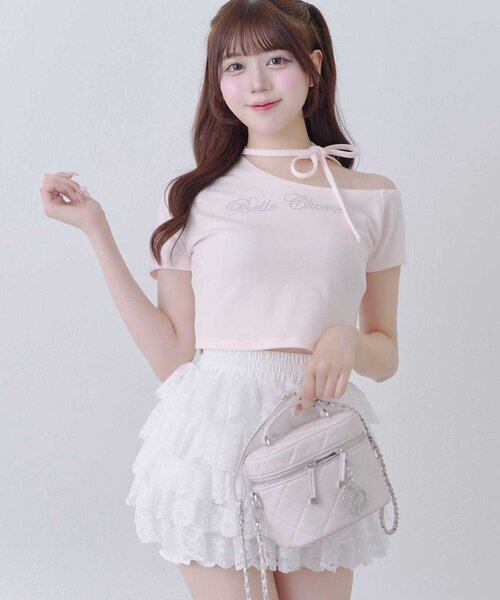 Belle Charme(ベルシャルム)の「【Belle Charme】Jewel Logo Choker Tee(Tシャツ/カットソー・レディース・ピンク/ブラック/アイボリー・FREE)」の3枚目の写真
