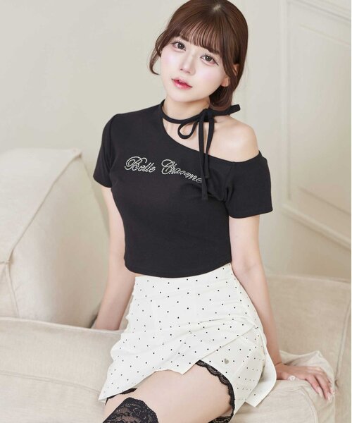 Belle Charme(ベルシャルム)の「【Belle Charme】Jewel Logo Choker Tee(Tシャツ/カットソー・レディース・ピンク/ブラック/アイボリー・FREE)」の2枚目の写真