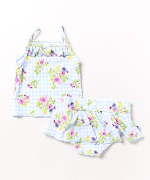 HAKKA KIDS（ハッカキッズ）の「フラワーMIX／チェックフラワープリントスイムタンキニ（UVカット）（水着・キッズ・サックスブルー/ピンク・L/M/S）」の10枚目の写真