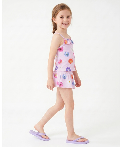 HAKKA KIDS（ハッカキッズ）の「フラワーMIX／チェックフラワープリントスイムタンキニ（UVカット）（水着・キッズ・サックスブルー/ピンク・L/M/S）」の9枚目の写真