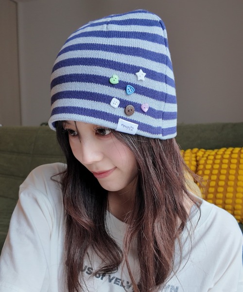 JEANASIS(ジーナシス)の「【みちゃん×25quee企画】ボーダービーニー/839481(ニットキャップ/ビーニー・レディース・レッド系/ネイビー系・FREE)」の1枚目の写真