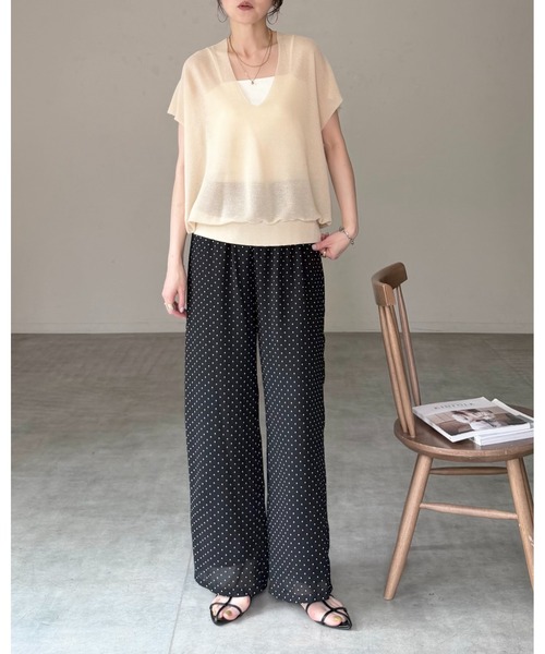 She's Closet(シーズクローゼット)の「ショート丈 半袖 ドルマンスリーブ 深Vネック シアーニット トップス(ニット/セーター・レディース・アイボリー/モカ/ブラック・FREE)」の16枚目の写真