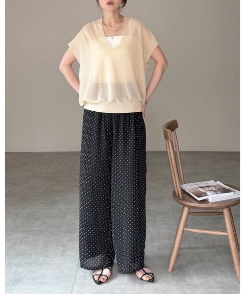 She's Closet(シーズクローゼット)の「ショート丈 半袖 ドルマンスリーブ 深Vネック シアーニット トップス(ニット/セーター・レディース・アイボリー/モカ/ブラック・FREE)」の15枚目の写真