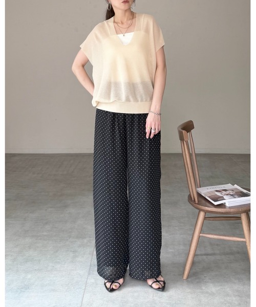 She's Closet(シーズクローゼット)の「ショート丈 半袖 ドルマンスリーブ 深Vネック シアーニット トップス(ニット/セーター・レディース・アイボリー/モカ/ブラック・FREE)」の14枚目の写真