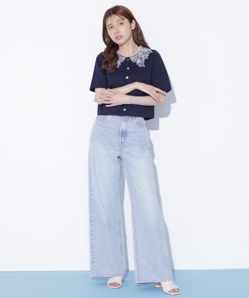 JILL by JILL STUART(ジルバイジルスチュアート)の「ウエストフリルワイドデニム(デニムパンツ・レディース・ブルー/ピンク・MEDIUM/SMALL)」の4枚目の写真