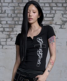 A'GEM/9 × .kom 『NIIER NOR/ニーアノア』 CROSS BUTTON DOWN HOOD TEE/クロスボタンフードTシャツ