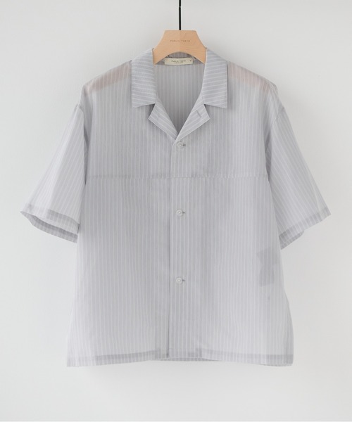 PUBLIC TOKYO(パブリックトウキョウ)の「シアーショートスリーブシャツ /通気性/ウォッシャブル/夏服/防シワ(シャツ/ブラウス・メンズ・チェック/ブルー/ライトブルー/ライトグレー・2/1)」の2枚目の写真