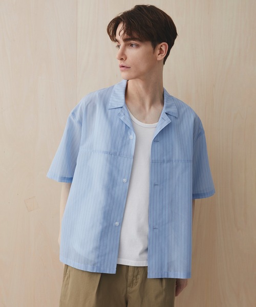 PUBLIC TOKYO(パブリックトウキョウ)の「シアーショートスリーブシャツ /通気性/ウォッシャブル/夏服/防シワ(シャツ/ブラウス・メンズ・チェック/ブルー/ライトブルー/ライトグレー・2/1)」の15枚目の写真