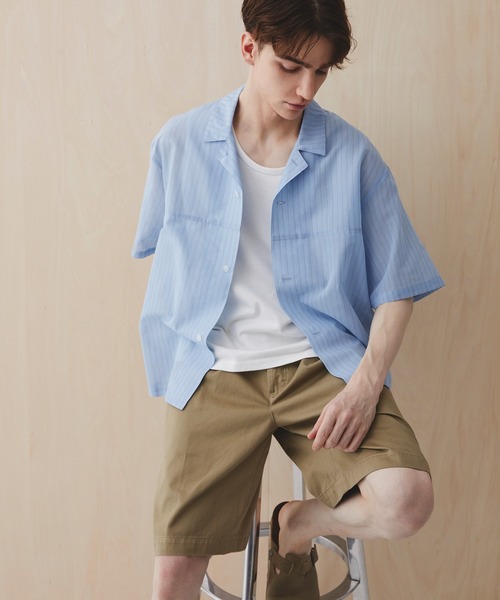 PUBLIC TOKYO(パブリックトウキョウ)の「シアーショートスリーブシャツ /通気性/ウォッシャブル/夏服/防シワ(シャツ/ブラウス・メンズ・チェック/ブルー/ライトブルー/ライトグレー・2/1)」の16枚目の写真