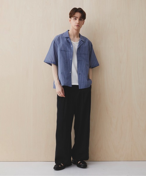 PUBLIC TOKYO(パブリックトウキョウ)の「シアーショートスリーブシャツ /通気性/ウォッシャブル/夏服/防シワ(シャツ/ブラウス・メンズ・チェック/ブルー/ライトブルー/ライトグレー・2/1)」の5枚目の写真