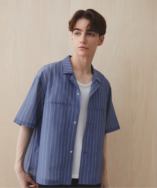 PUBLIC TOKYO(パブリックトウキョウ)の「シアーショートスリーブシャツ /通気性/ウォッシャブル/夏服/防シワ(シャツ/ブラウス・メンズ・チェック/ブルー/ライトブルー/ライトグレー・2/1)」の8枚目の写真