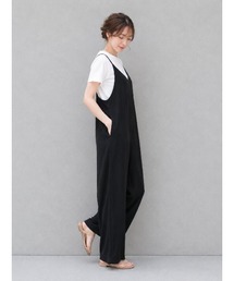 ストラップ調整 Vネック ワイドレッグ サロペット