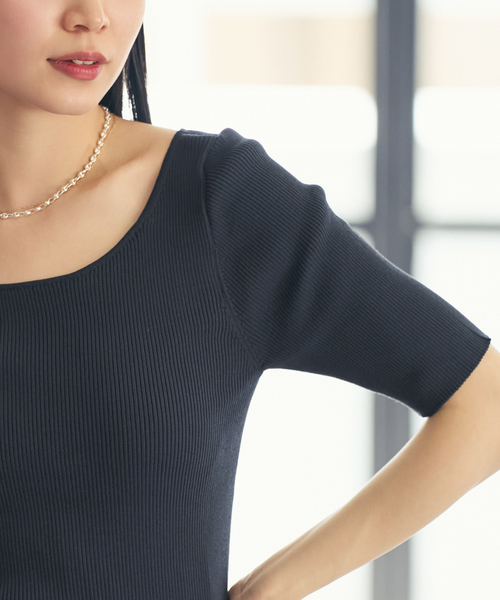 Noble(ノーブル)の「【洗える】カップインハーフスリーブ(ニット/セーター・レディース・チャコールグレー/ホワイト/マルチ・FREE)」の5枚目の写真