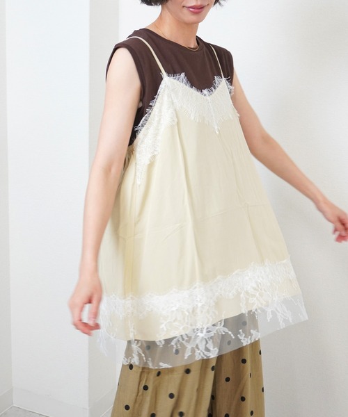 gossara(ゴサラ)の「【着るだけでこなれ感】レースオーバーキャミ(キャミソール・レディース・オフホワイト/ベージュ/ブラウン・FREE)」の20枚目の写真
