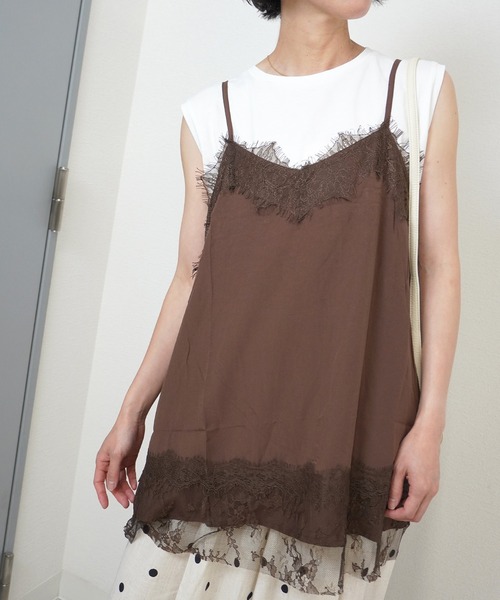 gossara(ゴサラ)の「【着るだけでこなれ感】レースオーバーキャミ(キャミソール・レディース・オフホワイト/ベージュ/ブラウン・FREE)」の9枚目の写真